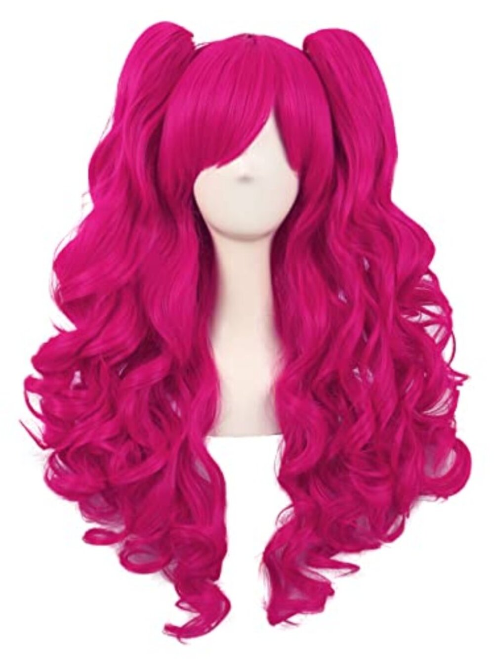 28 Inch/70 cm Lolita Long Curly 2 Ponytails Clip on Cosplay Wig‎ (Hot Pink)